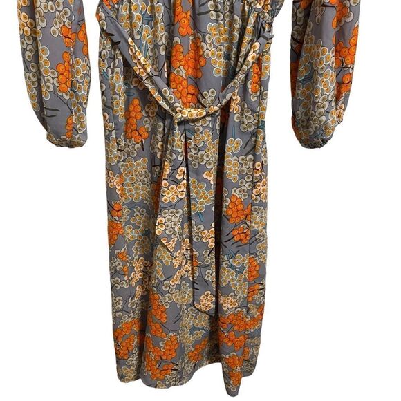 Traffic People Corrine Midi Dress In Grey Floral Berry Ballon Sleeves Size XS - Picture 6 of 9